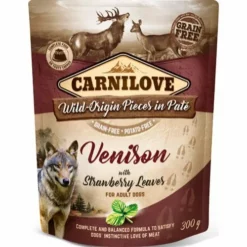 Neue Produkte -Megapetshop Verkaufsladen Carnilove Pouch Pate Venison with Strawberry Leaves 300 g 7640144820831 p 1