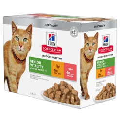 Hills Katzenfutter Ab 7 Jahren In Sauce Mit Huhn Und Lachs 12 X 85 G -Megapetshop Verkaufsladen Hills kattevaadfoder fra 7 aar og op efter i sovs med med Kylling og laks 12 x 85 gr p 1